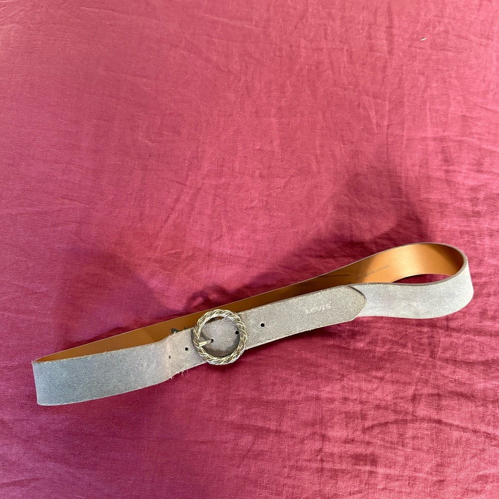 Periwinkle blueish grey Leather Belt with Silver Buckle